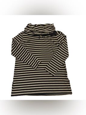 Zenergy By Chico’s Black/gold Stripes Cowl Neck Long Sleeve Tunic Sz 1 Side Slit